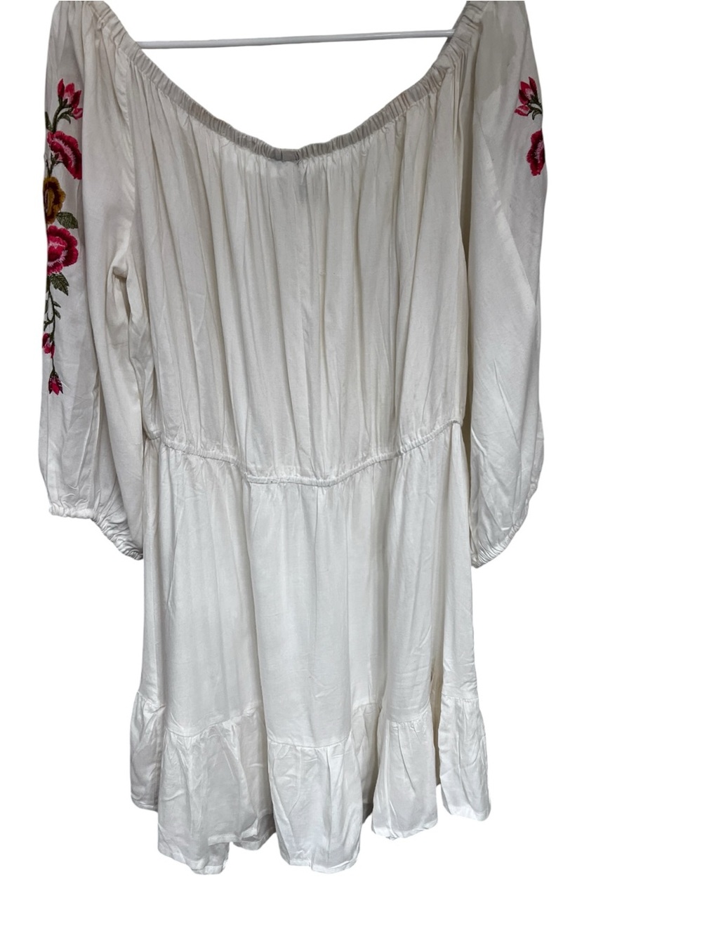 Feathers Boho Off-Shoulder White Embroidered Sleeve Peasant Dress Sz 2X